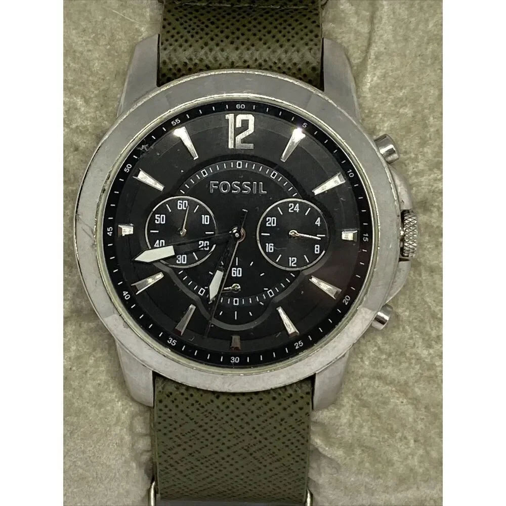 Fossil FS4532 Men's Grant Chronograph Green Leather Analog Dial Watch JK35
